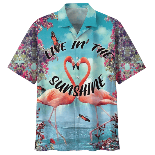 Couple Flamingo Live In The Sunshine Hawaiian Shirt For Men Women