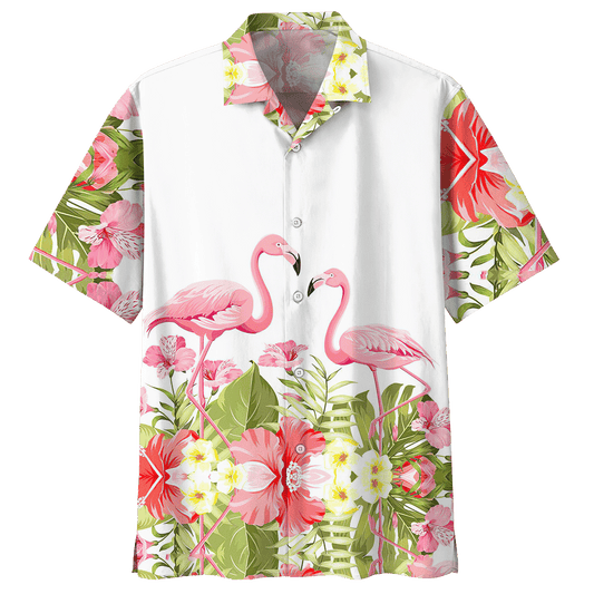 Couple Flamingo Tropical Flower Hawaiian Shirt For Men Women