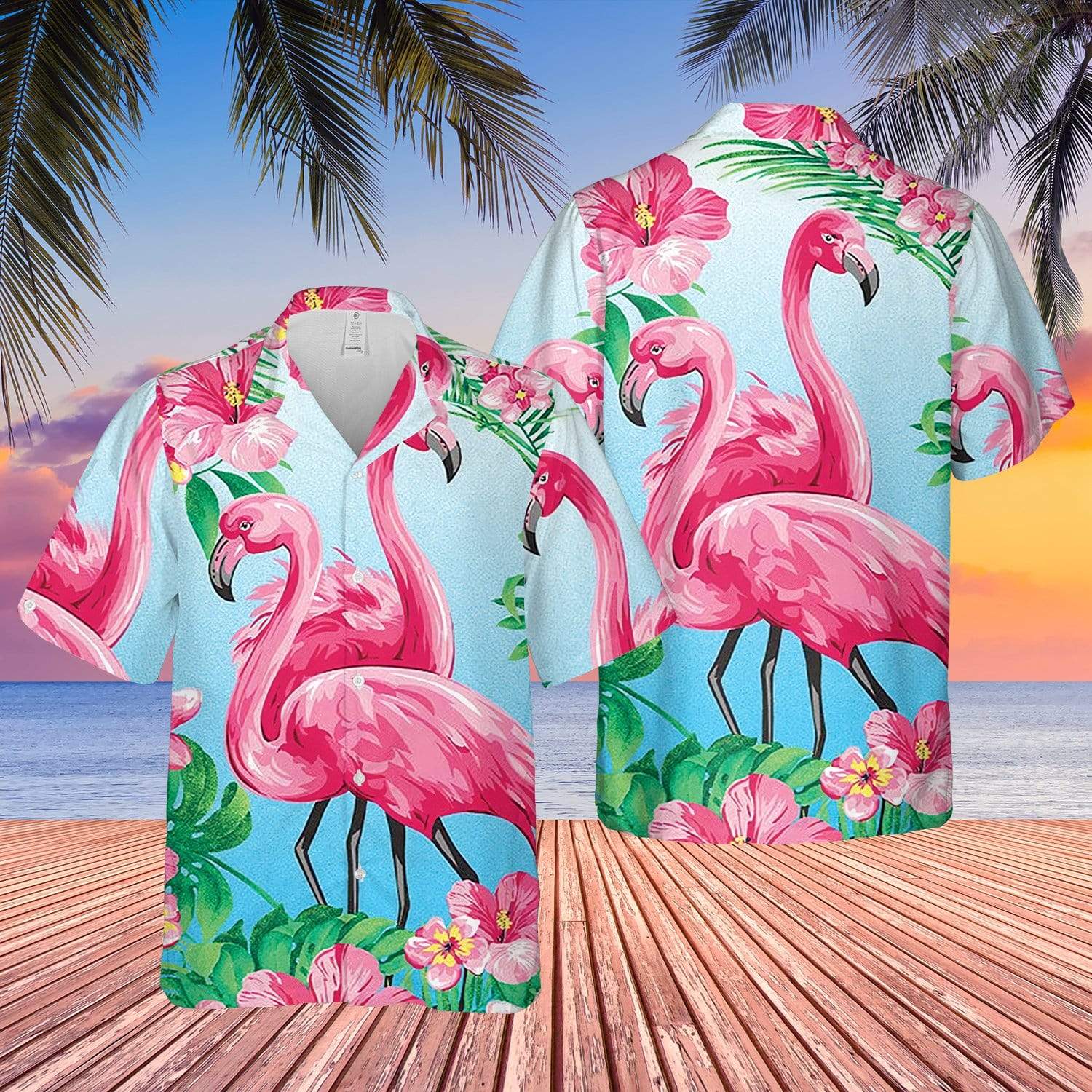 Couple Flamingo Tropical Pink Blue Hawaiian Shirt For Men Women