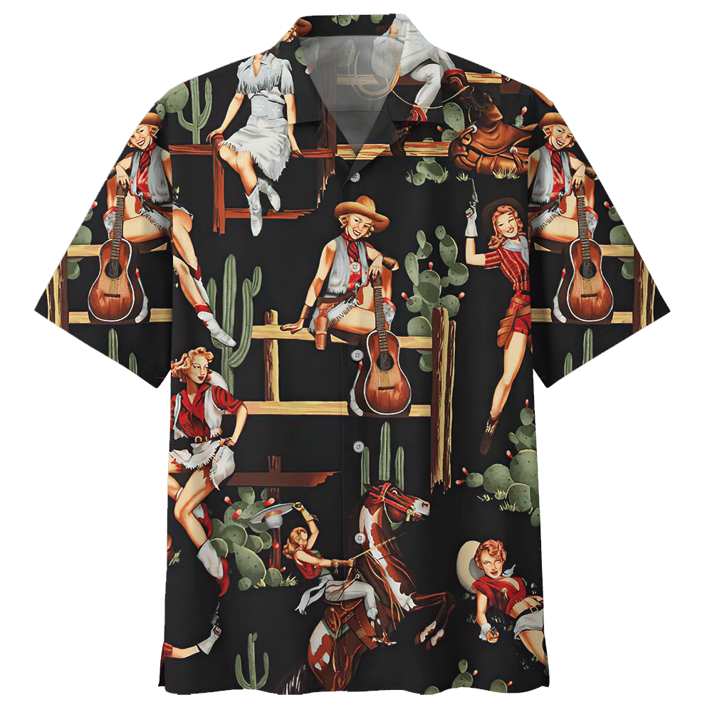 Cowboy Cactus Guitar Riding Horse Hawaiian Shirt For Men Women