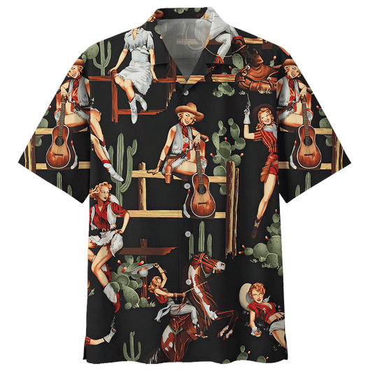 Cowboy Cactus Guitar Riding Horse Hawaiian Shirt For Men Women