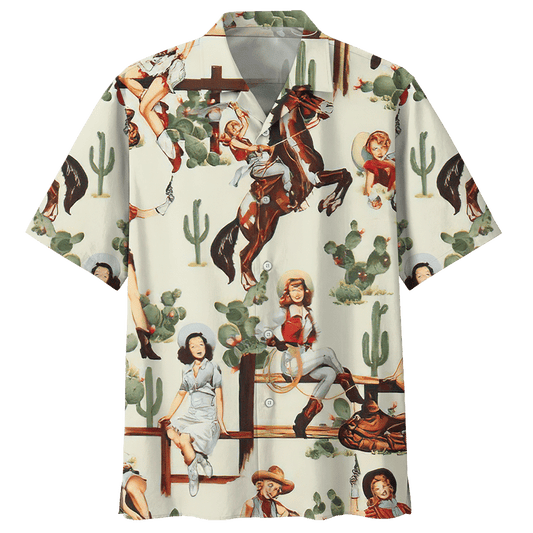 Cowboy Girl Riding Horse Cactus Hawaiian Shirt For Men Women