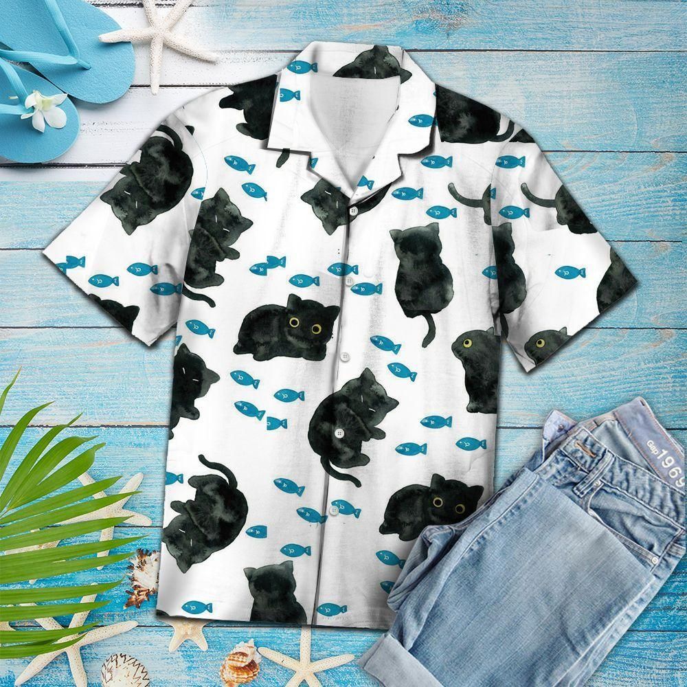 Cute Black Cat White Amazing Design Hawaiian Shirt For Men Women