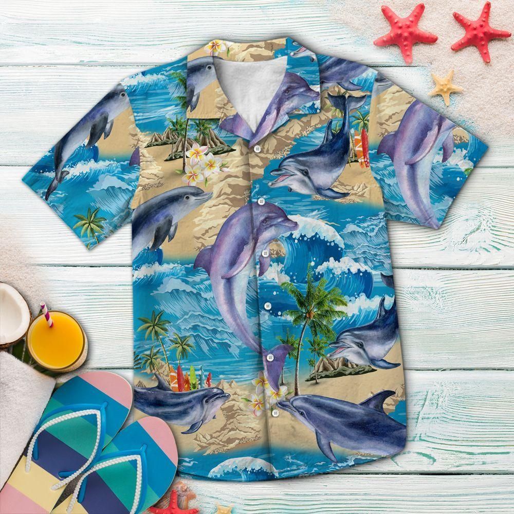 Dolphin Summer Vacation Blue Best Design Hawaiian Shirt For Men Women