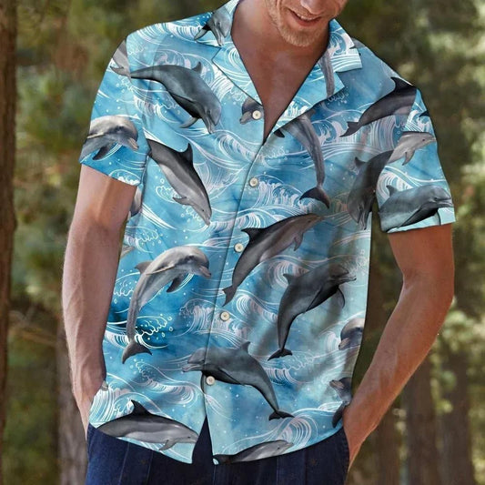 Dolphin Wave Water Blue Best Design Hawaiian Shirt For Men Women