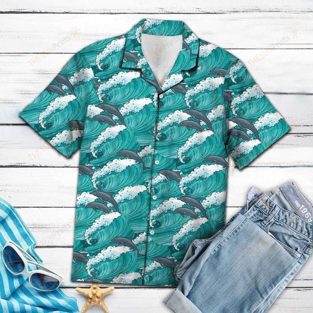 Dolphin Waves Green Amazing Design Hawaiian Shirt For Men Women