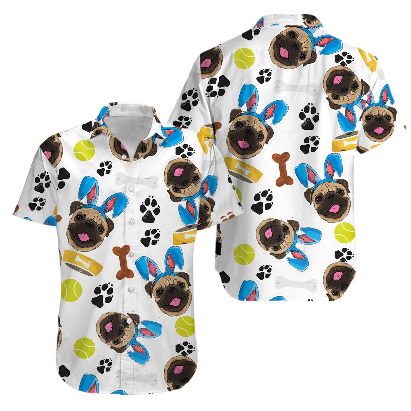 Easter Pug Funny Puppy Bunny Happy Easter Day Aloha Hawaiian Shirt For Men Women