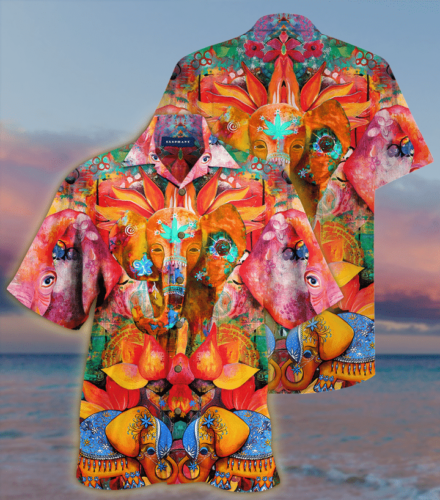 Elephant Colorful Hawaiian Shirt For Men Women