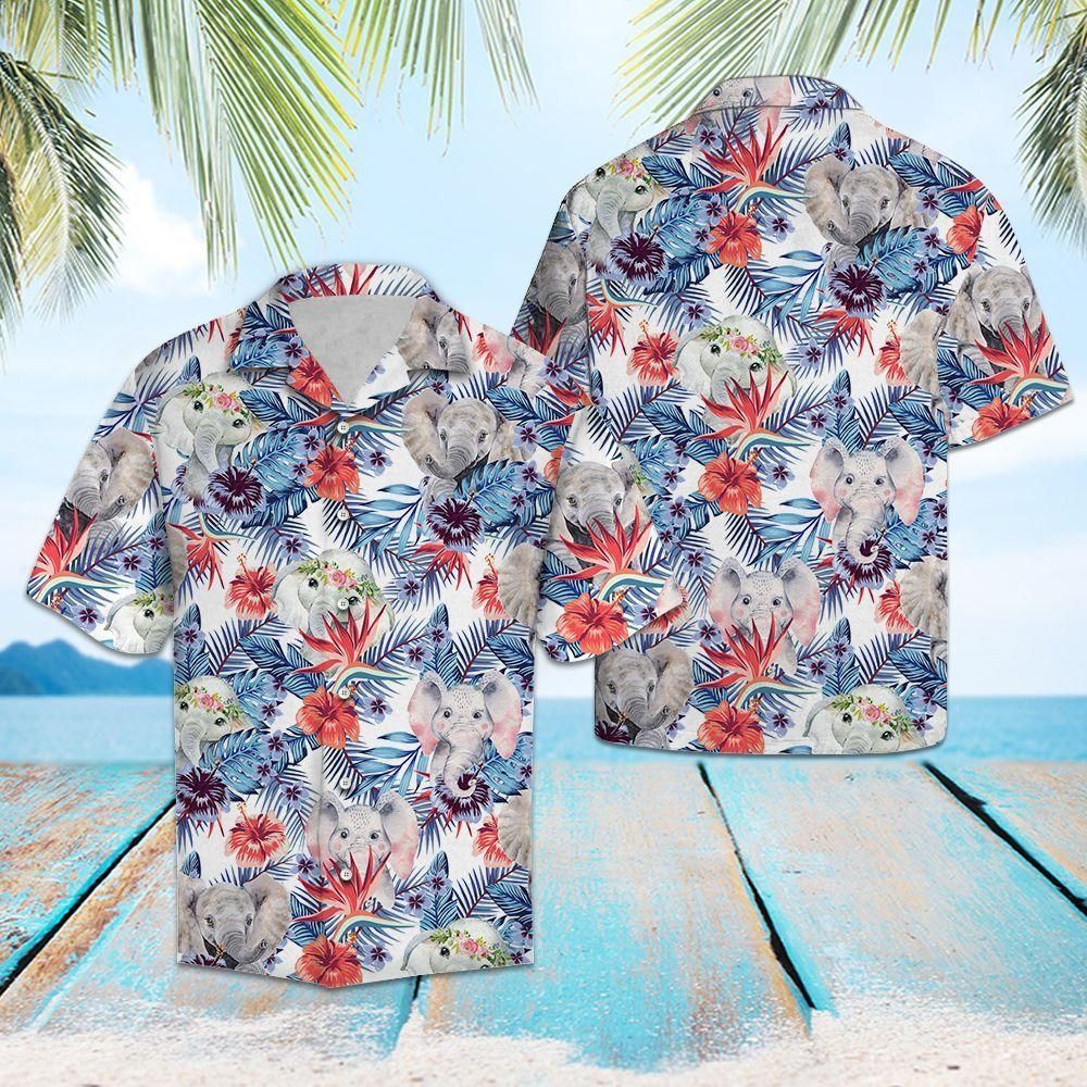 Elephant Hibiscus Flower Blue Red Amazing Design Hawaiian Shirt For Men Women