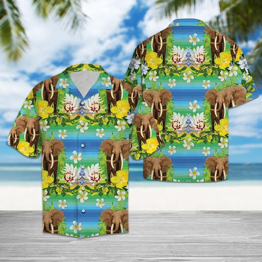 Elephant Tropical Flowers Hawaiian Shirt For Men Women