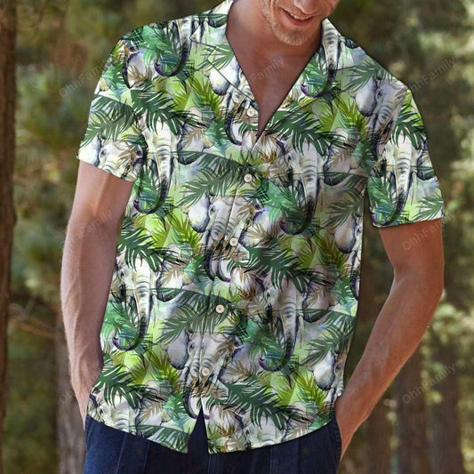 Elephant Tropical Palm Leaves Green Unique Design Hawaiian Shirt For Men Women