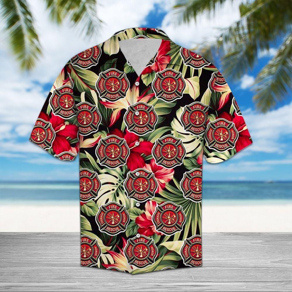 Firefighter Floral Red Awesome Design Hawaiian Shirt For Men Women