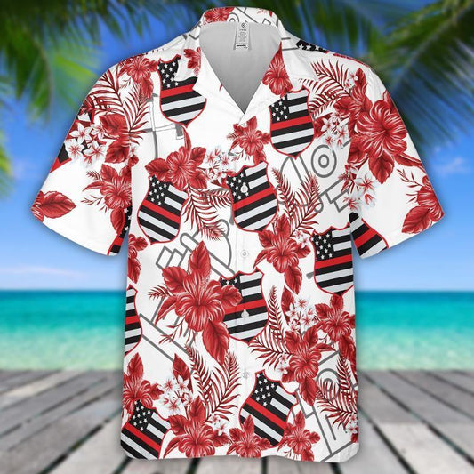 Firefighter Hibiscus Flower Hawaiian Shirt For Men Women