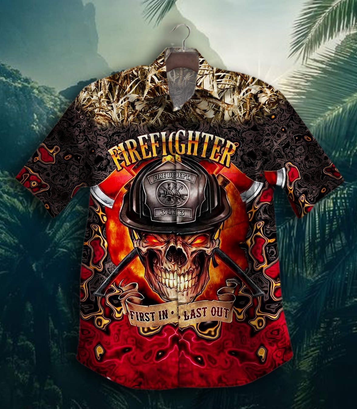 Firefighter Skull First In Last Out Hawaiian Shirt For Men Women