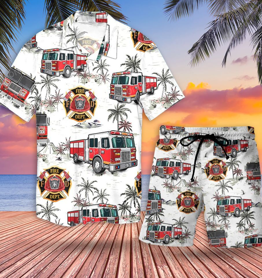 Firefighter Truck Hawaiian Shirt Set For Men Women