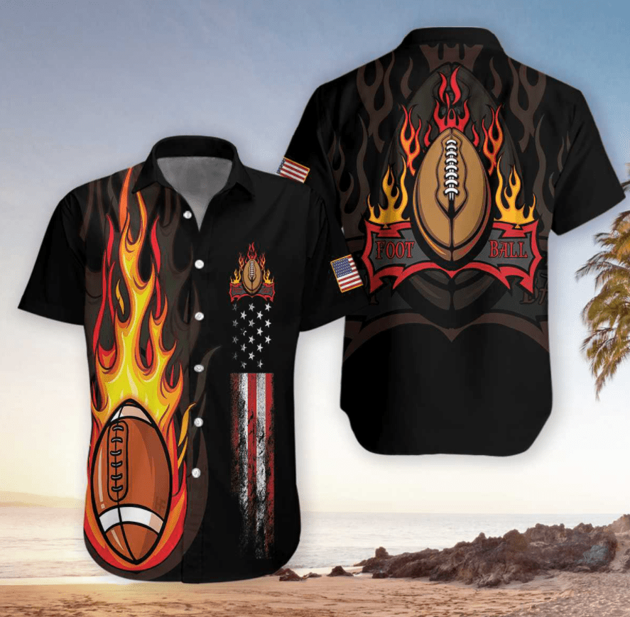 Flame Football American Flag Hawaiian Shirt For Men Women