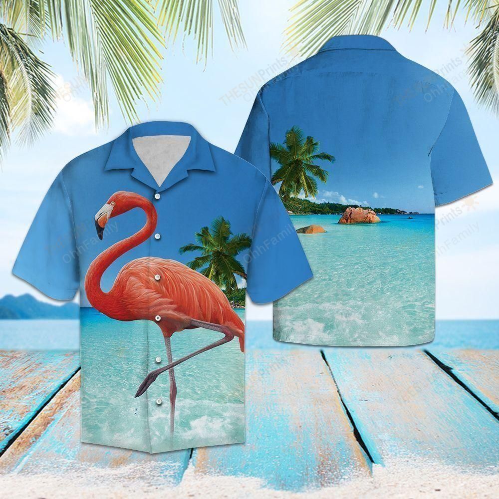 Flamingo At The Beach Blue Nice Design Hawaiian Shirt For Men Women