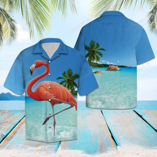 Flamingo At The Beach Blue Nice Design Hawaiian Shirt For Men Women