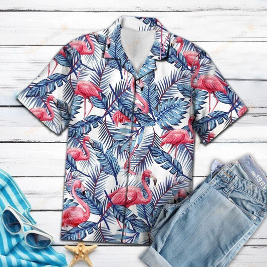 Flamingo Blue Palm Leaves Pink Best Design Hawaiian Shirt For Men Women