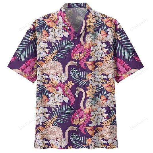 Flamingo Colorful Best Hawaiian Shirt For Men Women Navy