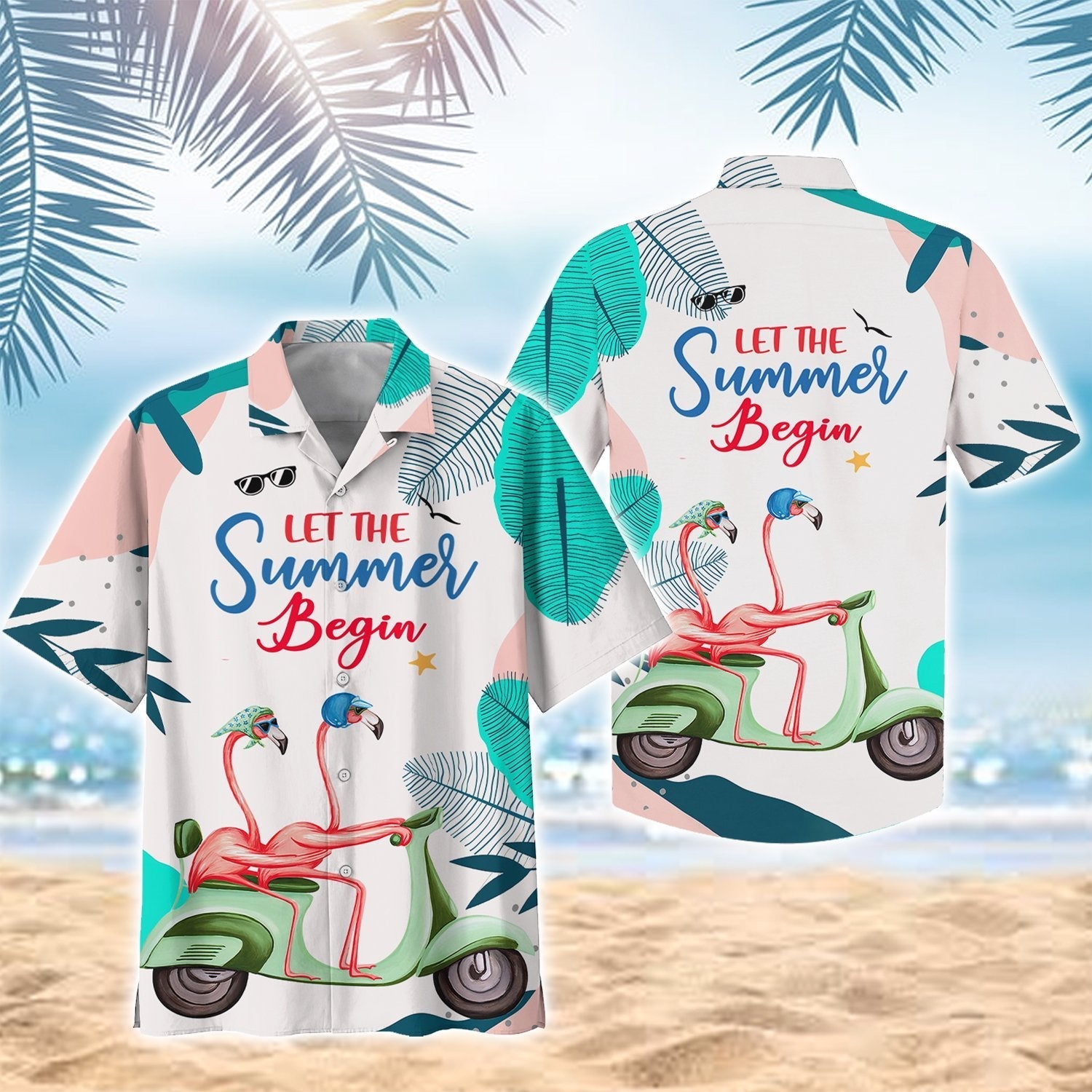 Flamingo Couple Bike Hawaiian Shirt For Men Women