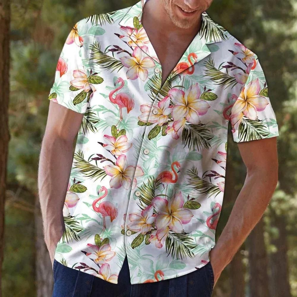 Flamingo Frangipani Flower Colorful Best Design Hawaiian Shirt For Men Women