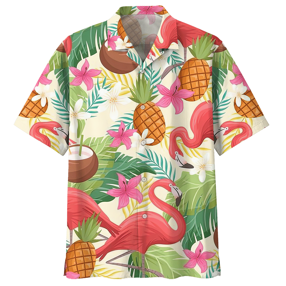 Flamingo Pineapple Coconut Tropical Flower Hawaiian Shirt For Men Women