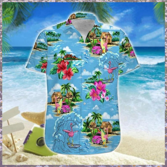 Flamingo Surfing Hawaiian Shirt For Men Women