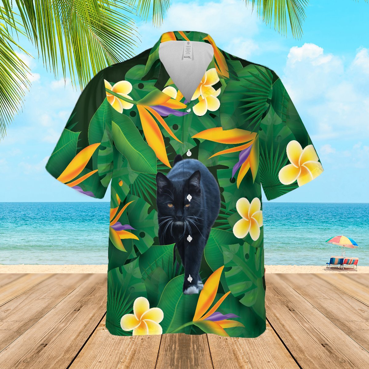 Floral Tropical Black Cat Hawaiian Shirt For Men Women