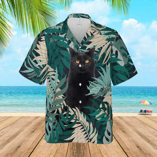 Floral Tropical Black Cat Hawaiian Shirt For Men Women