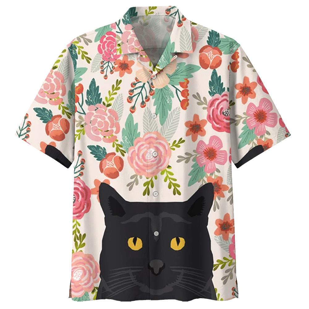 Flower Black Cat Hawaiian Shirt Clothing For Men Women