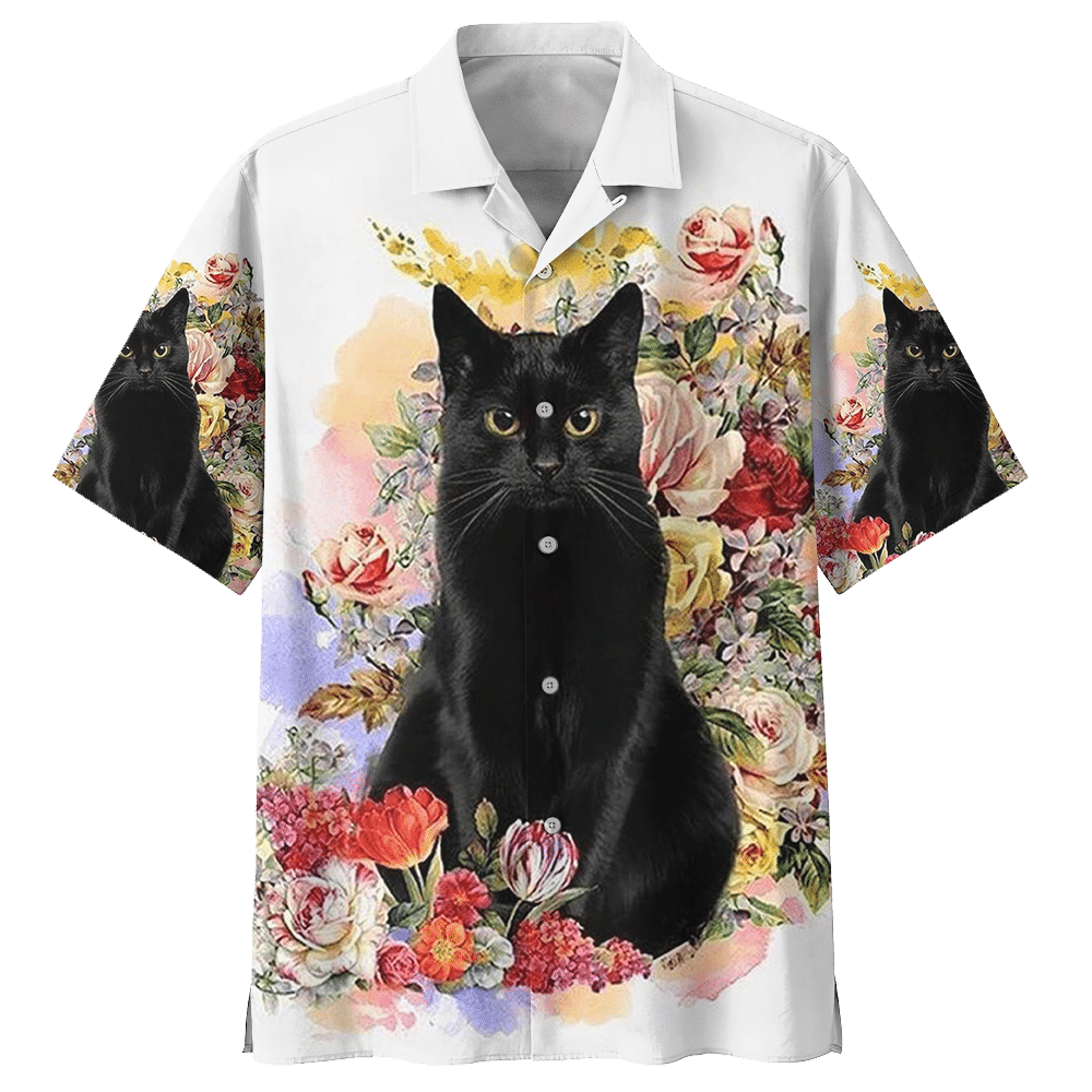 Flower Black Cat Hawaiian Shirt For Men Women