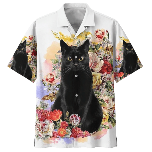 Flower Black Cat Hawaiian Shirt For Men Women