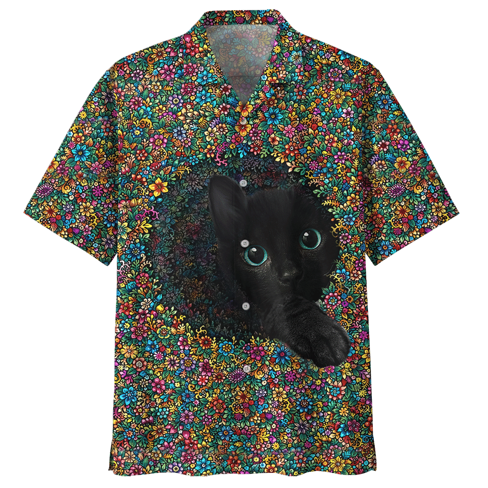 Flower Black Cat Hawaiian Shirt For Men Women