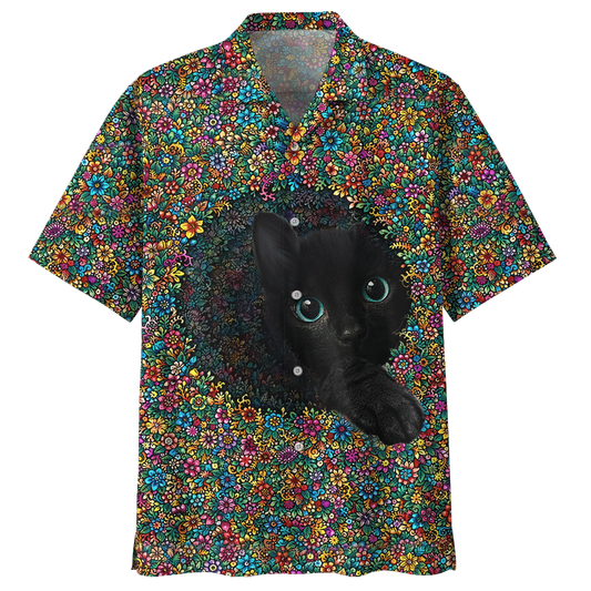 Flower Black Cat Hawaiian Shirt For Men Women