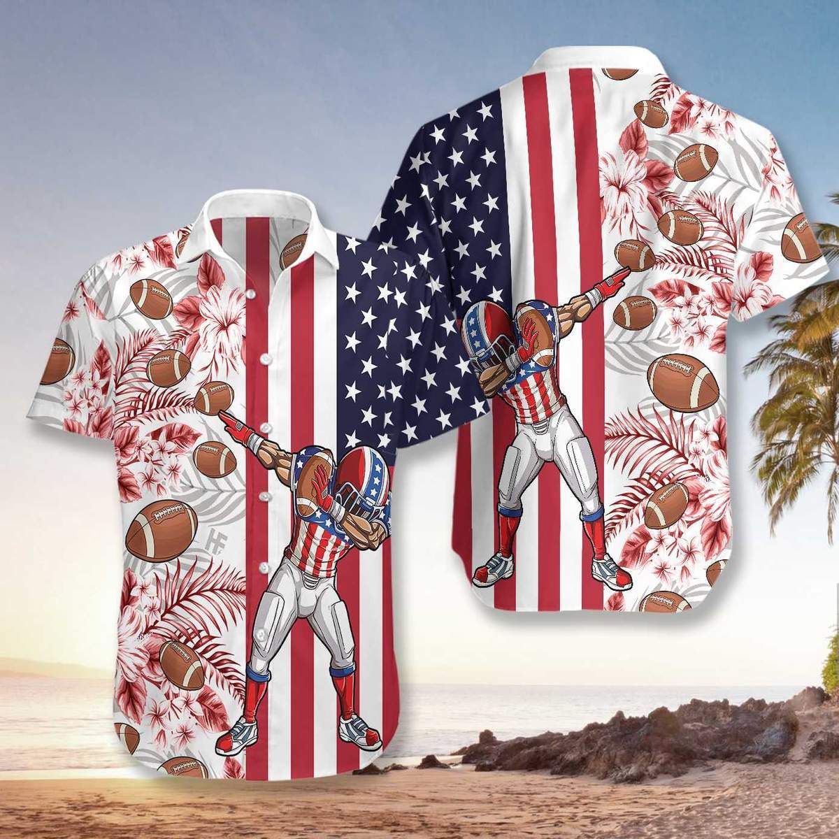 Football American Flag Hawaiian Shirt For Men Women