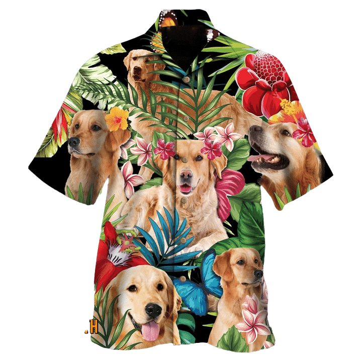 Golden Retriever Flowers Hawaiian Shirt For Men Women