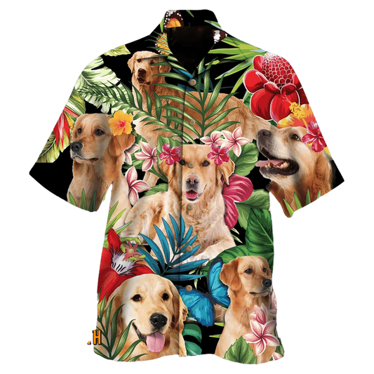 Golden Retriever Flowers Hawaiian Shirt For Men Women