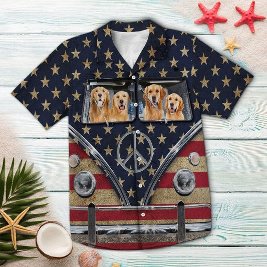 Golden Retriever Flag Hippie Bus Multicolor Nice Design Hawaiian Shirt For Men Women