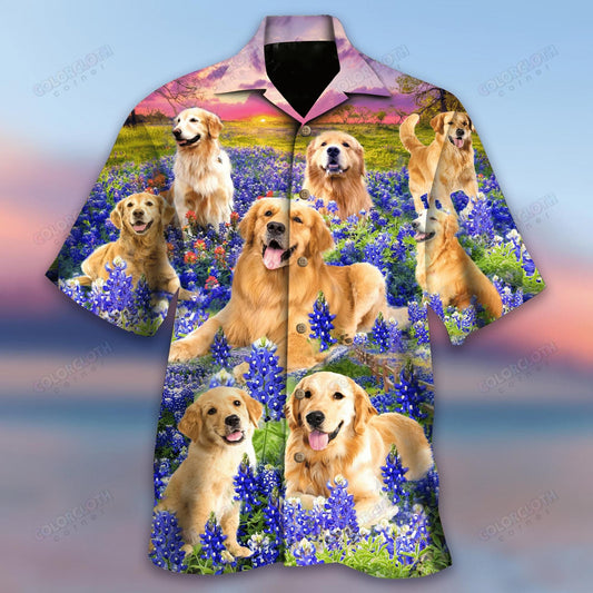 Golden Retriever In Bluebonnet Hawaiian Shirt For Men Women