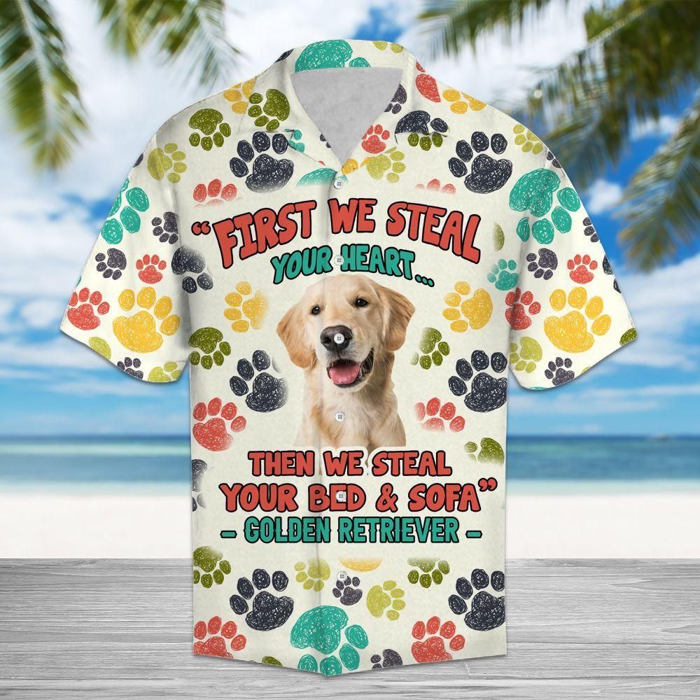 Golden Retriever Steal Your Heart Multicolor Nice Design Hawaiian Shirt For Men Women