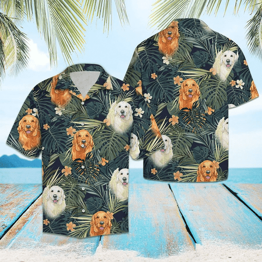 Golden Retriever Tropical Plant Hawaiian Shirt For Men Women