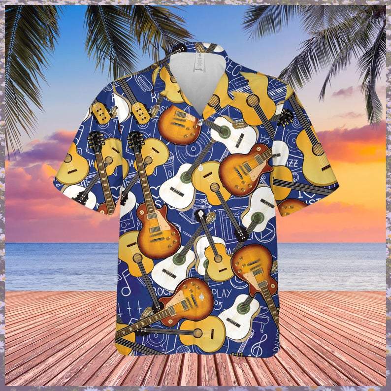 Guitar Music Pattern Hawaiian Shirt For Men Women