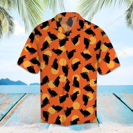 Halloween Black Cat Orange Best Design Hawaiian Shirt For Men Women