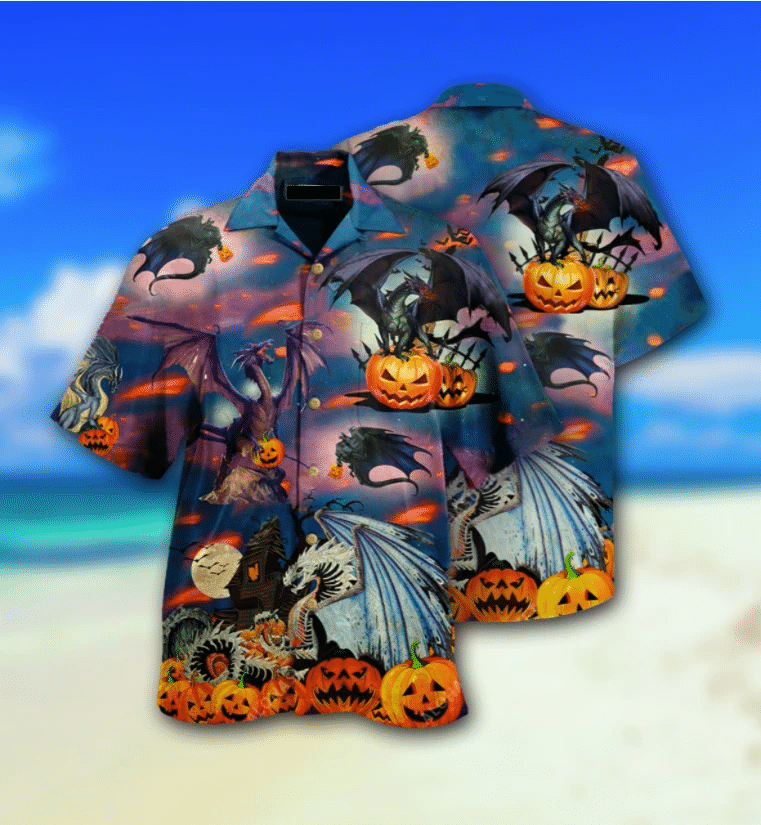 Halloween Cosmos Dragon Angry Evil Pumkin Hawaiian Aloha Shirt For Men Women