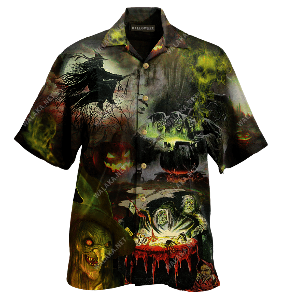 Halloween Scary Witch Poisoning Skeleton Hawaiian Aloha Shirt For Men Women