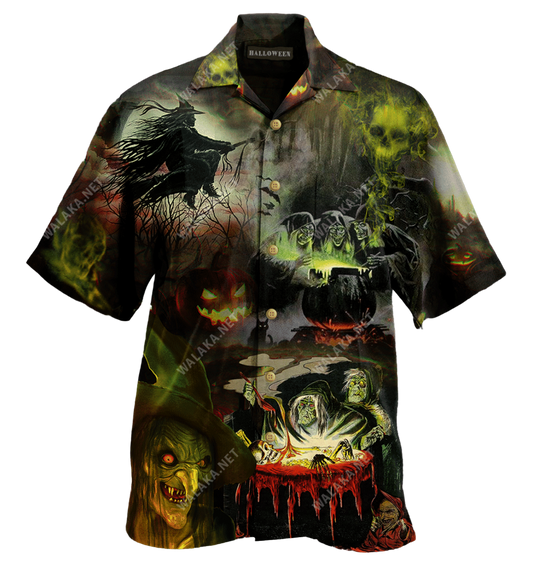 Halloween Scary Witch Poisoning Skeleton Hawaiian Aloha Shirt For Men Women