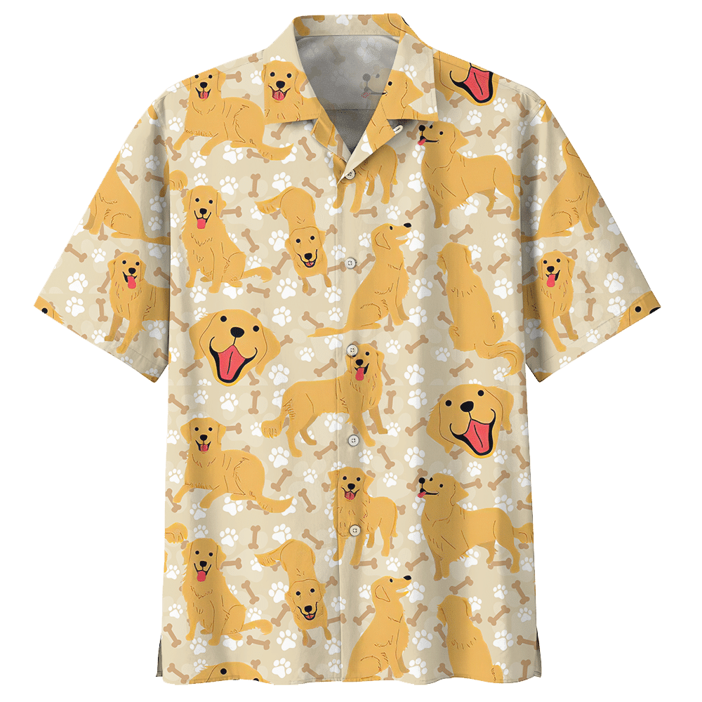 Happy Golden Retriever Dog Paw Bones Hawaiian Shirt For Men Women