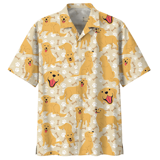 Happy Golden Retriever Dog Paw Bones Hawaiian Shirt For Men Women