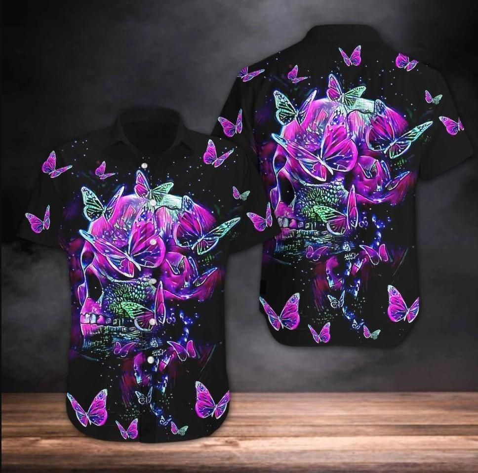 Hawaii Butterfly Skull Purple Unique Design Hawaiian Shirt For Men Women